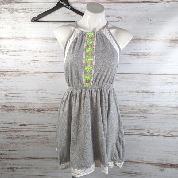 So Juniors Eyelet Lace Gray Sundress Halter Sz XXL 16 - Picture 1 of 7